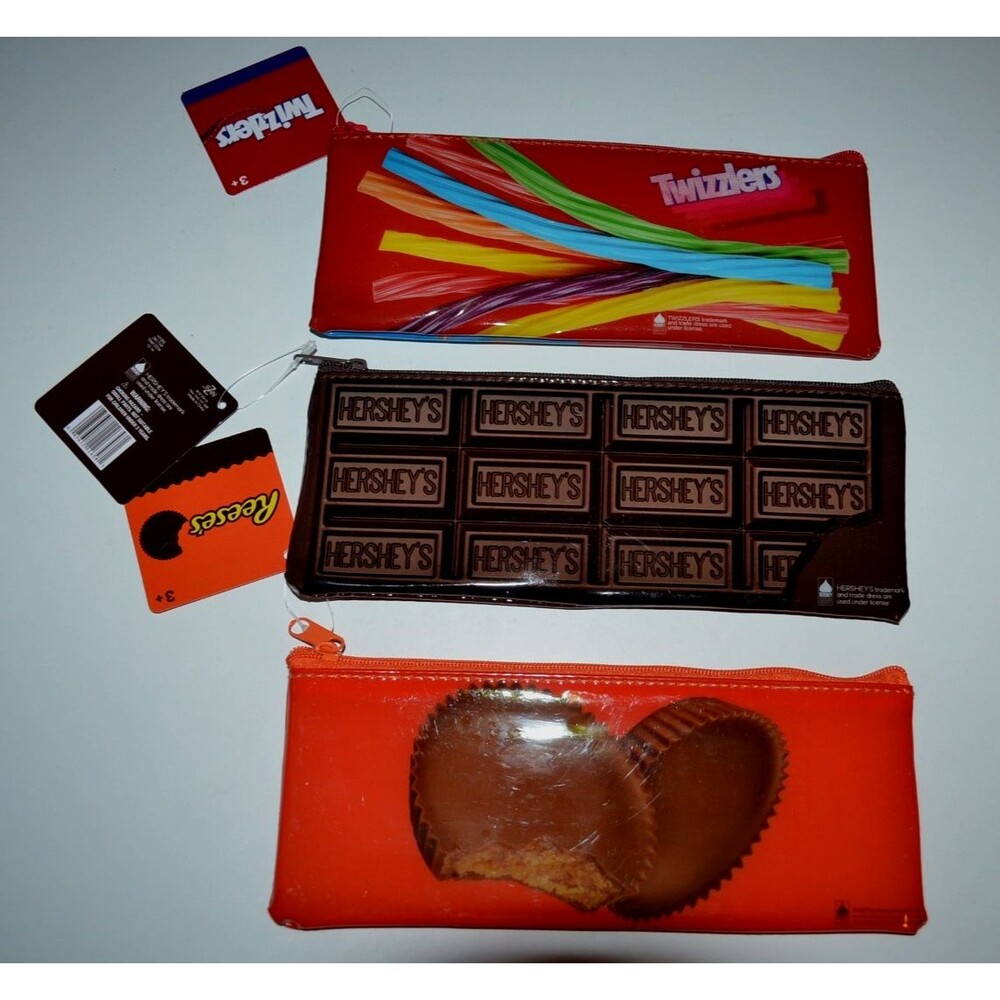 3 Pack Twizzlers Reese’s Hersheys Vinyl Zipper Pencil Case Make-Up Bag NEW Candy - Picture 2 of 4